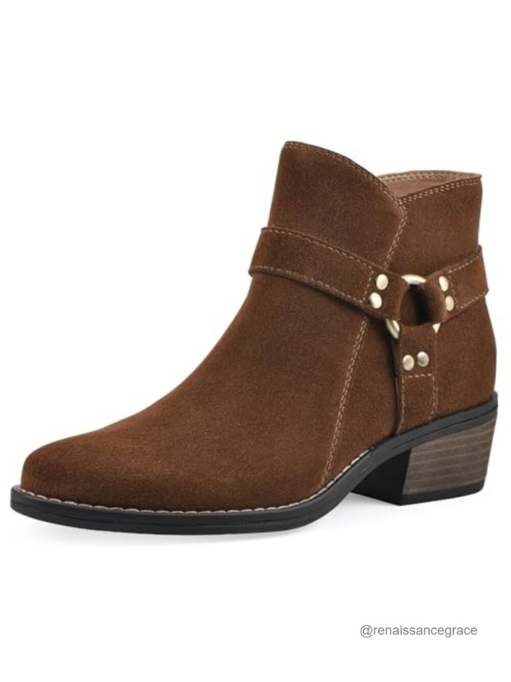 Women's Western Ankle Boots with Inside Zipper - Leather